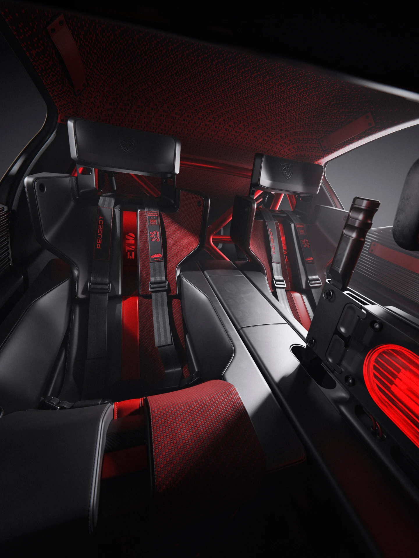 PEUGEOT E‑T16 Concept, dwukolorowe fotele kubełkowe z karbonową skorupą
